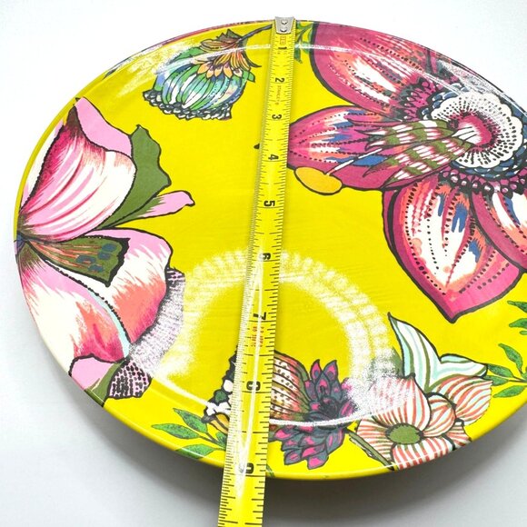World Market Salad Plates 9" Pink Yellow Botanical Floral Design Dinnerware 4 Pc - Picture 2 of 9